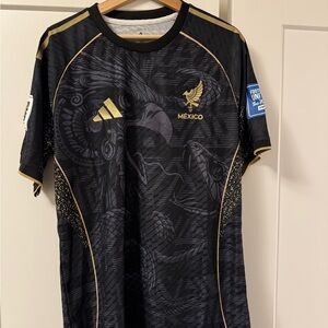 Adidas Men's Black and Gold Mexico Jersey Large